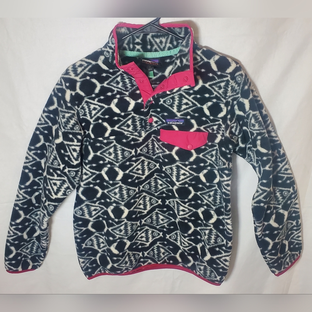 PATAGONIA Black/White IKAT T-SNAP Fleece Jacket